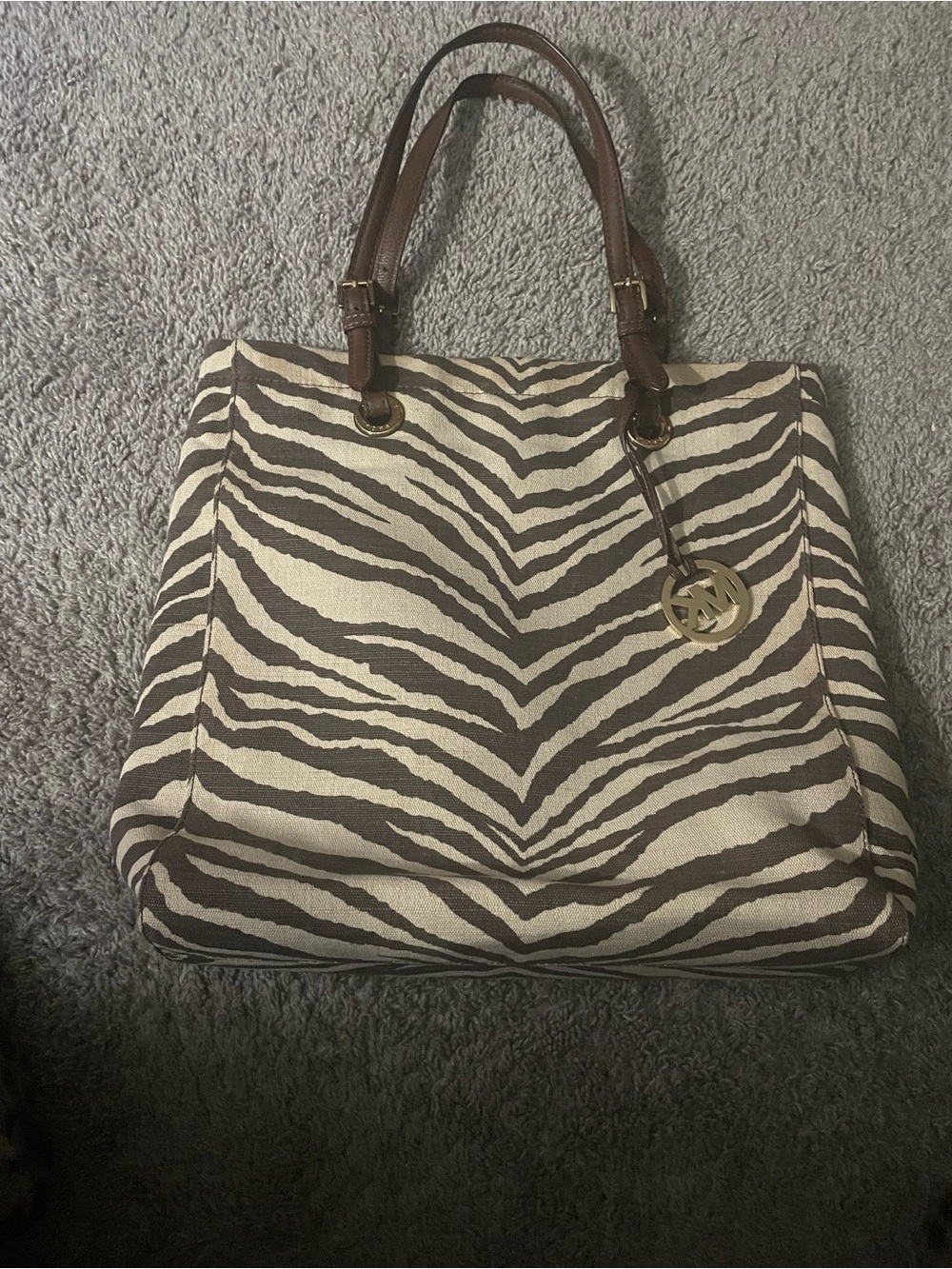 Michael Kors Zebra-Print Canvas Tote in Cream and Brown excellent condition